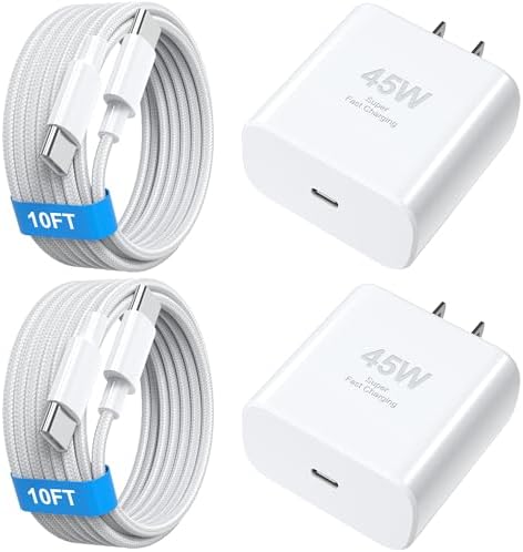 i Phone 16 Series Power Pack: 45 W USB-C Fast Charger Block Duo with 10 FT Cable – Ultimate Speed and Versatility for i Phone 16 Pro/Max/Plus & 15 Pro/Max – Ideal for Mobile Users Seeking Efficient Charging Solutions