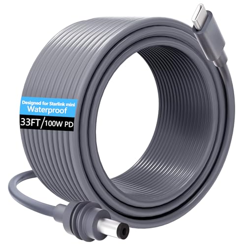 33 FT Starlink Mini USB-C Cable – Ultra-Durable 100 W PD Charging Solution, Waterproof and High-Speed Data Transfer for Power Banks & Chargers (10 M, Sleek Gray) – Ultimate Compatibility and Long-Distance Performance