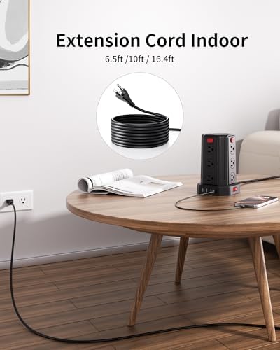 SMALLRT Power Tower Surge Protector – 10 Ft Extension Cord with 12 AC Outlets & 4 USB Ports (1 USB-C) – Ultimate Charging Station for Home & Office – Enhanced Device Compatibility & Safety