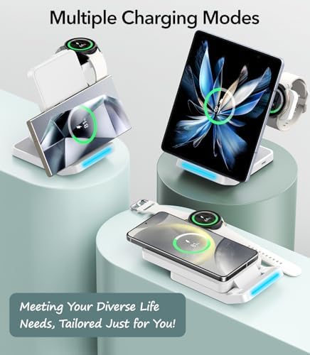 Revolutionary 3-in-1 Foldable Wireless Charging Station for Samsung Devices – Fast Charge Your Galaxy S25 Ultra, S24, S23, S22, Z Fold 7/6, Z Flip, Note & More – Rotatable Charger for Galaxy Watch & Buds – Stylish White Design for Home or Office Use – Maximize Efficiency with Enhanced Compatibility and Portability