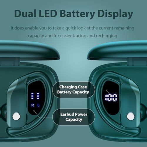 BMANI Bluetooth Wireless Earbuds – 48-Hour Playback Sport Headphones with LED Battery Display, Over-Ear Design & Secure Earhooks, Perfect for Active Lifestyles and Hands-Free Calls, Enhanced Compatibility for Seamless Device Pairing – Ideal for Workouts and Daily Commutes