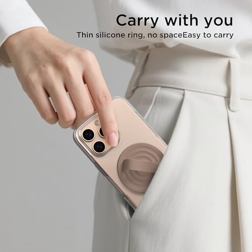 Revolutionary Magnetic Phone Ring Grip Holder – Ergonomic Silicone Finger Loop for i Phone Pro Max/Plus, 12/13/14/15/16 Series – Compatible with Mag Safe – Oat Color Enhances Aesthetics and Comfort – 360-Degree Rotation for Effortless Use – Secure Your Device with Style and Stability – Essential Smartphone Accessory for Unmatched Usability and Convenience