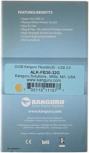 Kanguru Flash Blu30 64 GB USB Flash Drive – Ultimate Data Security with Physical Write Protection – Lightning-Fast USB 3.0 Transfer Speeds for Professionals and Students – Sleek, Portable Design for Easy File Management and Enhanced Compatibility