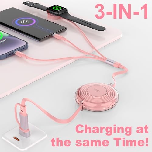Revolutionary 5-in-1 Fast Charging Cable: Universal 100 W USB A/Type C & Lightning Solution for i Phone 15/14/13/12/11 & Samsung Galaxy Devices – Adjustable 6 ft Retractable Design for Effortless Portability – Seamless Compatibility with Apple Watch Series, Air Pods, and More – Premium Durable Construction for Enhanced Longevity – Simultaneous Multi-Device Charging Capability – Intelligent Smart Chip for Optimal Power Management – Compact, Lightweight, and Travel-Friendly for Ultimate Convenience – Perfect for Home, Office, or On-the-Go Charging Requirements