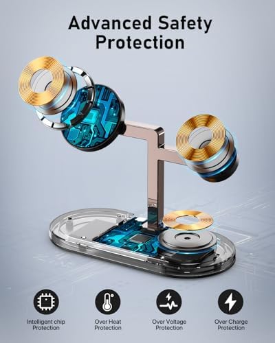 Revolutionary 4-in-1 Magnetic Wireless Charging Station for Apple Devices – Fast, Space-Saving Charger with Touch-Control Night Light for i Phone 12-16 Series, Apple Watch, Air Pods Pro 2/3/4, and More – Enhanced Compatibility & 25% Faster Charging (Black)