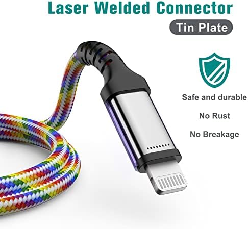 Apple C89 MFi Certified 7-Foot Lightning to USB-A Braided Charging Cable for i Phone 14/13/12/11 Pro, Max, Mini, SE, XS, XR, 8/7/6 Plus, i Pad & Air Pods – Durable, Fast Charging & Stylish Orange/White Design for Enhanced Compatibility