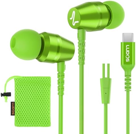 LUDOS OMNITONE USB-C Earbuds – Rich Sound Quality & Comfortable Fit for i Phone 16 & Samsung Galaxy S24 – Noise-Canceling Technology, Ergonomic Design, 5-Year Warranty – Turquoise – Perfect for Music, Gaming, and Calls with Quick USB-C Connectivity and Wide Device Compatibility