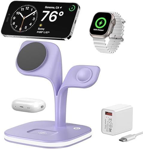Revolutionary EXW Multi-Device Wireless Charging Hub: High-Performance Mag Safe Charger for i Phone 16/15/14/13/12, Apple Watch Series 1-9, and Air Pods – Sleek Black Finish with LED Charging Indicator & Complimentary Adapter for Effortless Device Management