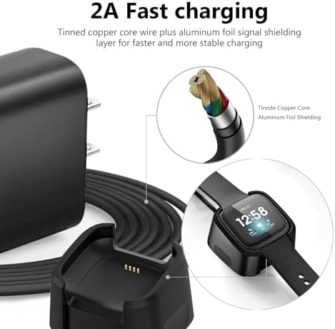 6 FT High-Speed USB Charging Cable for Fitbit Versa 2 – Premium Durable Power Cord for Effortless Health Tracking and Fitness Management – Essential Smartwatch Charger for Quick Recharge and Enhanced Performance