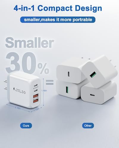 40 W USB C Fast Charger Block – Dual Pack 4-Port Power Delivery Wall Plug with Quick Charge 3.0 for i Phone 16/15/14/13/12/11 Pro Max, Samsung Galaxy & More – High-Speed Multi-Device Charging Solution – Ideal for Home, Office & Travel
