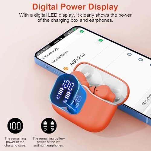 Btootos Ultra-Durable Bluetooth 5.4 Wireless Earbuds – Immersive Bass Sound with Noise-Cancelling Mic, IP7 Waterproof Design for Active Lifestyles, 36-Hour Playtime with LED Battery Display, Bold Yellow for a Striking Audio Experience