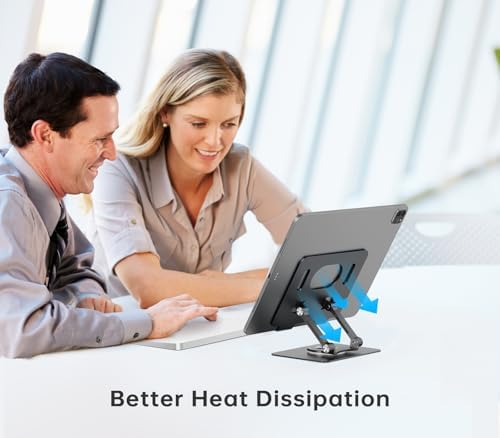 Versatile 360° Rotating Tablet Stand Holder – Durable Dual Rod Aluminum Design for Enhanced Stability and Adjustable Viewing – Universal Compatibility with i Pad, Samsung, Kindle, and More – Sleek Black Finish for Modern Workspaces – Perfect for Multitasking, Video Watching, and Reading Comfortably
