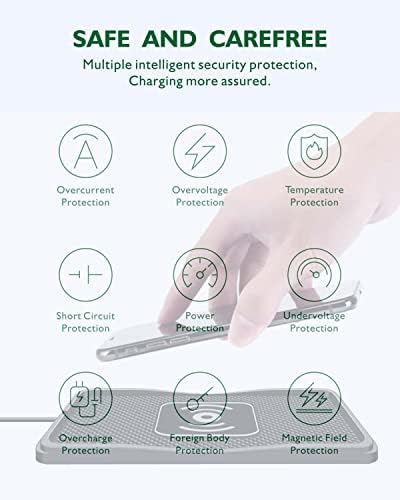 Fast Charging Wireless Qi Car Charger Pad – 15 W, 10 W, 7.5 W Compatibility for i Phone 14/13/12/11 & Samsung Galaxy S Series – Sleek Non-Slip Design with Safety Features for Effortless On-the-Go Power – Ideal for Air Pods & Galaxy Buds