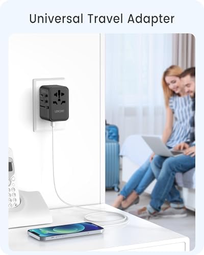 LENCENT 20 W Fast Charging Universal Travel Adapter – Compact International Power Converter with Dual USB and USB Type-C Ports – Ultimate Solution for Worldwide Device Charging in USA, UK, EU, and AUS (Black) – Reliable and Safe Charging for Global Explorers