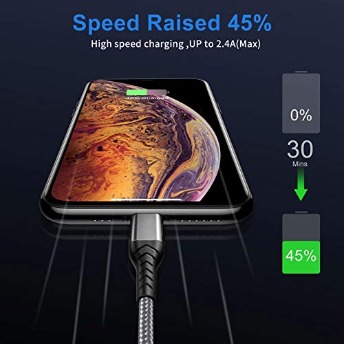 Durcord 10 FT MFi Certified i Phone Charger – 3-Pack Fast Charging Lightning Cables with Durable Nylon Design for Enhanced Compatibility & Performance, Ideal for i Phone XS Max/XS/XR/X/8/7/6 S/6/Plus/SE/i Pad – Sleek Silver Finish for Modern Tech Users