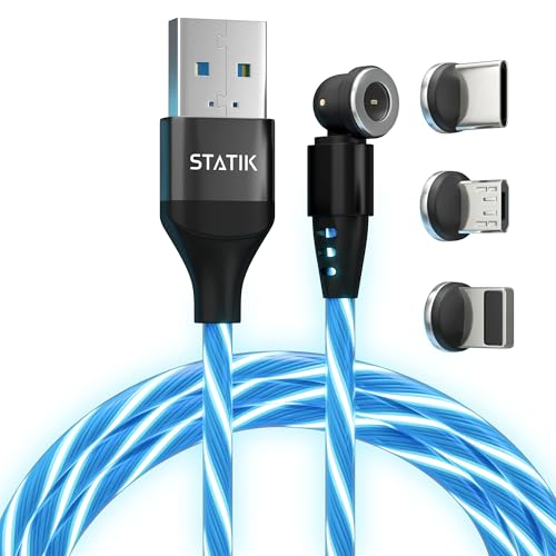 Enhance Your Charging Efficiency with the Statik 360 Magnetic 3-in-1 Cable – Versatile 6 FT Length, Rapid 3 A Power Delivery, Glo Bright Indicator for Effortless Low-Light Connectivity and Universal Device Compatibility