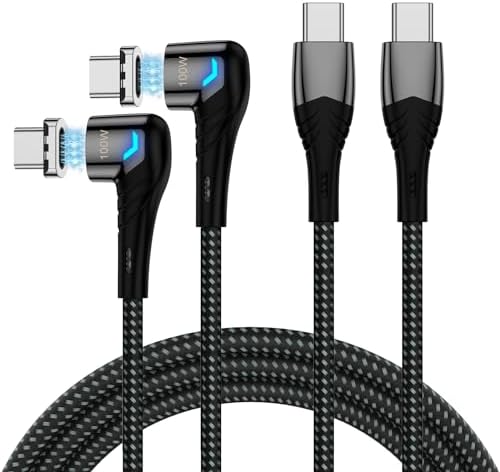 Magnetic Fast Charging Cable Set – 100 W USB C to USB C (2 Pack: 5 ft & 6.6 ft) for High-Speed Data Transfer & Rapid Device Charging – Compatible with Mac Book Pro, i Phone 16/15 Pro Max, Galaxy S22 Ultra, and Pixel – Simplify Connectivity with Enhanced Durability and Magnetic Design