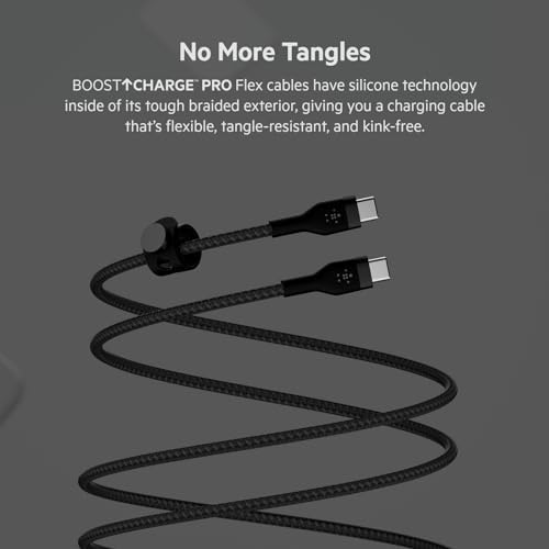 Maximize Your Charging Potential with the Belkin Boost Charge Pro Flex 6.6 ft USB-C to USB-C Braided Charger Cable – Dual Pack for Effortless Connectivity and Long-Lasting Durability – Fast Charge Compatibility with i Phone 16, Mac Book, Galaxy S25, and Nintendo Switch 2 – Tangle-Free Design, USB-IF Certified for Dependable Performance