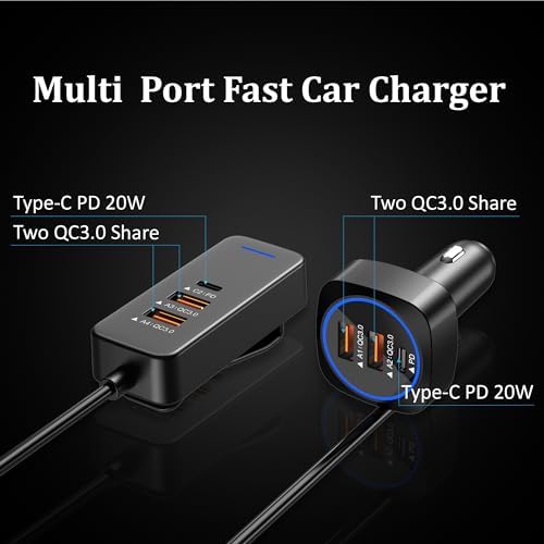 Fast Charge Your Devices on the Road with a 76 W Multi-Port Car USB Charger Featuring a 5.9 FT Extension – QC3.0 Technology for Quick, Efficient Power Delivery to Mobile Phones and Tablets – Ultimate Compatibility for Modern Travelers