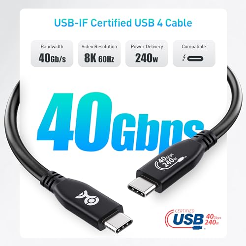 Unleash High-Speed Performance with Cable Matters 40 Gbps USB 4 Cable – Exceptional 8 K@60 Hz & 4 K@240 Hz Video Support, 240 W Fast Charging, Compact 3.3 ft Length, USB-IF Certified for Ultimate Thunderbolt 4 Compatibility and Seamless Data Transfer