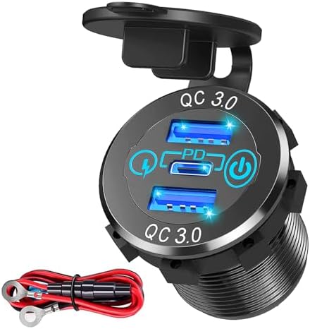 Ultimate 30 W PD Type-C & Dual QC 3.0 USB Charging Socket for 12 V/24 V Vehicles – Touch Switch Technology for Enhanced Safety & Compatibility in Cars, RVs, Trucks, and Boats – Fast Charge Multiple Devices Effortlessly