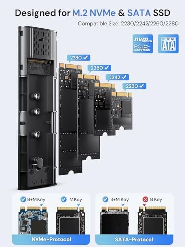 dockteck Tool-Free M.2 NVMe SATA SSD Enclosure – High-Speed 10 Gbps USB 3.2 Gen 2 Adapter Case for 2230/2242/2260/2280 SSDs – Enhanced Portability with UASP Support for Optimal Data Transfer Efficiency