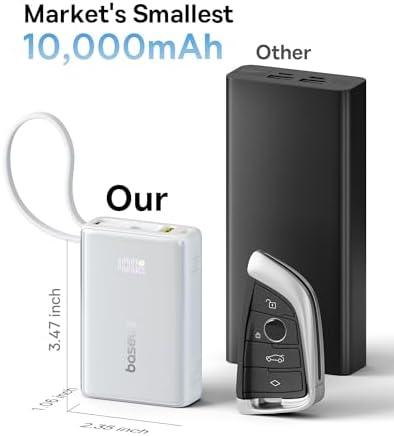 Baseus Picogo 10000 m Ah Portable Charger – 45 W Fast Charging Power Bank with Built-in USB-C Cable, Ideal for i Phone 16/15/14/13, Samsung S22/S21, Google Devices & i Pad – Ultimate Multi-Device External Battery with Enhanced Speed and Compatibility for On-the-Go Power Needs