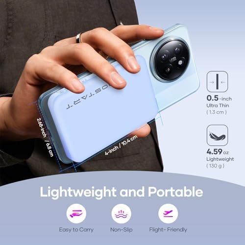 Ultra-Slim Wireless Portable Charger for i Phone & Android – 5000 m Ah Power Bank with Innovative Electric Suction Cup, 22.5 W USB-C PD Fast Charging, Compact Design for On-the-Go Convenience, Stylish Blue Finish – Perfect for Busy Lifestyles and Versatile Device Compatibility