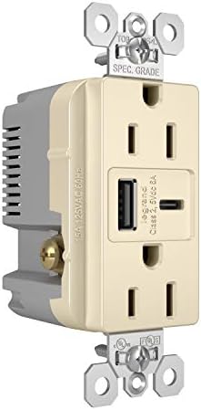 Legrand Pass & Seymour TR15 USBAC6 15 Amp Tamper-Resistant Duplex Outlet with Ultra-Fast 6.0 A USB A/C Charging Ports – Ideal Commercial and Residential Solution for Rapid Device Power-Up in Elegant Brown Finish