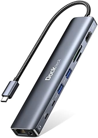 Transform Your Workspace with the dockteck 7-in-1 USB C Hub: Ultimate 4 K HDMI Adapter, Fast Ethernet, and 100 W Power Delivery for Mac Book, i Pad Pro, and XPS – High-Speed Connectivity and Dual SD/TF Card Slots for Enhanced Productivity and Seamless Data Transfer
