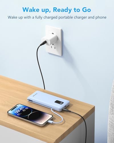 Ultimate Charmast 10,000 m Ah Portable Power Bank with Integrated Cables & Wall Plug – Fast Charging Essential for i Phone 16/15/14/13, Samsung, i Pad, and More – Unmatched Convenience for Travelers and On-the-Go Professionals