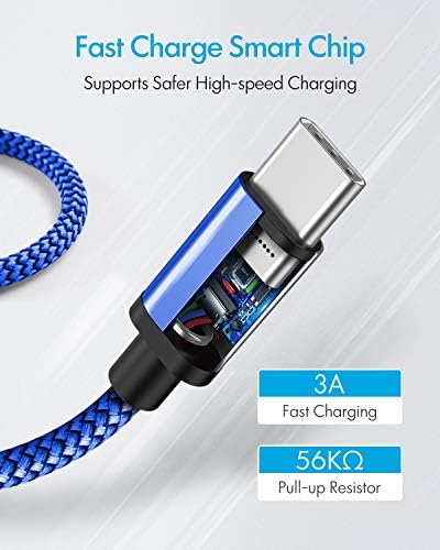USB Type C Cable 5Pack (3/3/6/6/10FT), Nylon Braided USB C Cable Fast Charger Cord for iPhone 16/15, Samsung Galaxy S24 S23, LG V30 V20 G5 G6, PS5, Google Pixel, Redmi, HTC – Enhanced Compatibility and Speed
