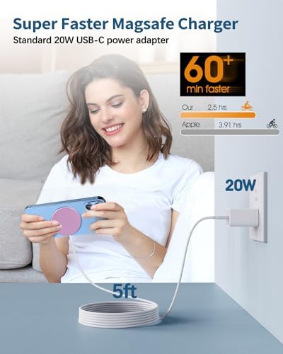 Magnetic Wireless Charger for i Phone 15/14/13/12 Series – Versatile Mag Safe Charging Stand with Dual Ports & 5 ft Cable for i Phone and Air Pods 2/3/Pro (Adapter Not Included) – Enhanced Speed & Seamless Compatibility for Effortless Power Solutions
