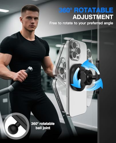 Innovative Mo Ko Dual Magnetic Phone Holder: 360° Adjustable Mount for i Phone 12-16 Series & Mag Safe – Portable Gym Accessory for Workouts, Golf Carts, and Cars – Ultimate Stability and Versatile Design for Fitness Enthusiasts