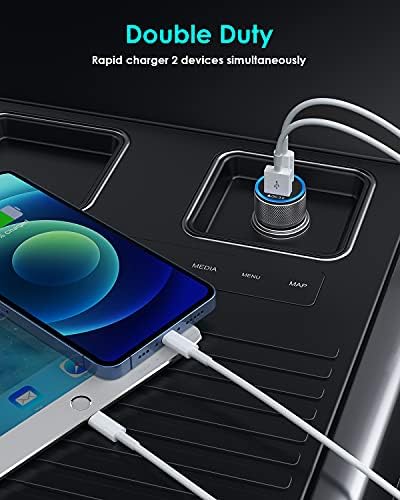 i Phone 14 Dual Port Fast USB C Car Charger | Apple MFi Certified 38 W Quick Charge Adapter with 2 Lightning Cables | Sleek Metal Design for Optimal Durability and Compatibility with i Phone 14, 13 Pro Max, Mini, 12, 11 & Air Pods | Reliable On-the-Go Power Solution for Busy Lifestyles