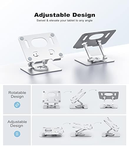 Revolutionary 360-Degree Swivel Tablet Stand – Adjustable, Multi-Functional Holder for i Pad Pro, Air, Mini & More (Sleek Silver) – Experience Unmatched Versatility and Stability for Streaming, Drawing, and Browsing