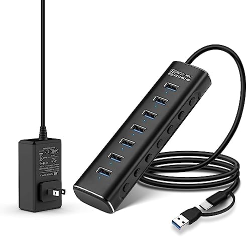 Transform Your Workspace with the Rosonway 8-Port USB 3.2 Hub – Lightning-Fast 10 Gbps Data Transfers, Dual SD/TF Card Readers, 3.3 ft Extension Cable & Robust 12 V/2 A Power Supply – Sleek Aluminum Design for Ultimate Convenience and Efficiency
