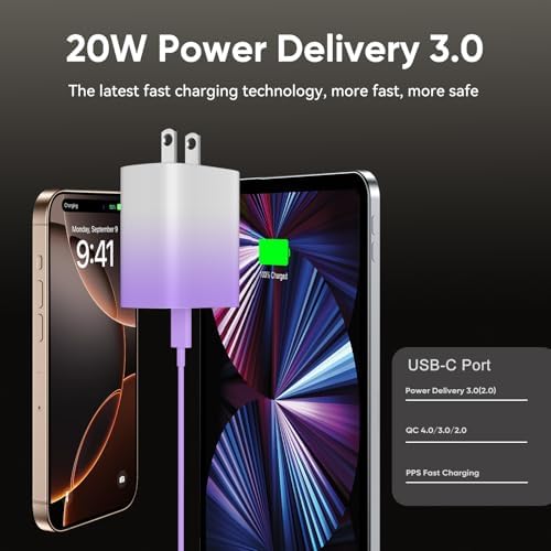 Ultimate 10 FT USB-C Fast Charging Kit for i Phone 16 and 15 – 20 W Power Adapter & Extra Long Cord for Rapid Charging of i Pads and Android Devices – Enhanced Compatibility and Durability for Everyday Use