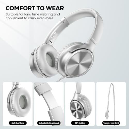 Transform Your Audio Journey with Cowyawn’s Premium USB Type-C Over-Ear Headphones – Stunning Rose Finish, Superior HD Stereo Sound, and Integrated Microphone for Effortless Communication – Ideal for Chromebook, Laptop, and i Phone Users Seeking Optimal Comfort with Portable, Foldable Design