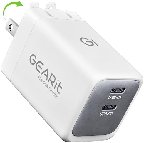 Elevate Your Charging Game with the GEARit 48 W Dual-Port USB C Fast Charger – Cutting-Edge Ga N Technology for Rapid Power Delivery to Apple, Samsung, i Phone, i Pad, and Google Pixel – Compact and Lightweight Design for Ultimate Portability – Power Up Two Devices Simultaneously with Advanced PD 3.0 and PPS Features for Unmatched Efficiency and Reliability – Perfect for Travelers and Tech Enthusiasts Seeking Superior Charging Solutions.