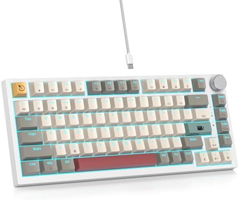 Transform Your Gaming Setup with the 75% Monster B Wired Mechanical Keyboard – 82 Keys, Gasket Mount Design, Hot-Swappable White Switches, RGB Lighting, Programmable Features for Mac/Windows – Unmatched Speed and Comfort for Gamers and Professionals