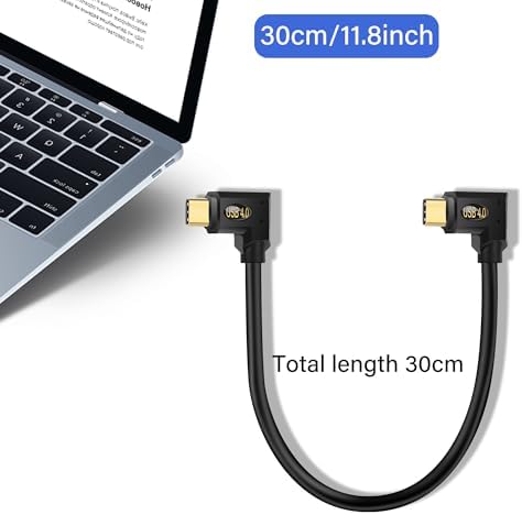 Right-Angled USB C to USB C Extension Cable – 90 Degree USB 4.0 Connector for 240 W Fast Charging and High-Speed Data Transfer – Perfect for Tight Spaces; Ideal for Laptops, Tablets, and Mobile Devices – Enhanced Multimedia Support and Strain Relief Design