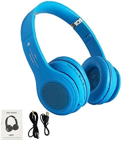 Vibrant Kids Bluetooth Wireless Headphones – LED Light-Up Design for Fun Audio Adventures | Volume-Limiting for Safe Listening at 85 d B | Foldable & Portable with Built-in Mic, FM Radio, Micro SD Support – Ideal for Tablets, Phones, and PCs (Blue) – Unleash the Joy of Sound with Safety and Style