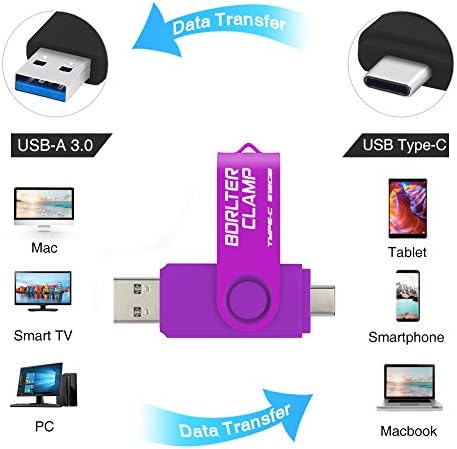 128 GB USB Type-C Flash Drive by Borlter Clamp – Dual Port Memory Stick for Fast Data Transfer with USB 3.0 Compatibility for Android Smartphones, Tablets, and Computers – Perfect for Samsung Galaxy S10/S9/Note 9, LG, and Huawei Devices – Reliable Storage Solution for Photos, Videos, and Documents