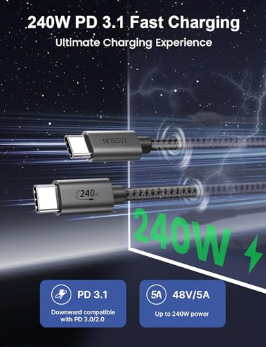 High-Performance XAOSUN 16 FT USB C to USB C Cable – PD3.1 240 W Fast Charging for i Phone, Mac Book & Samsung Galaxy – Unmatched Durability & Flexibility for Ultimate Connectivity