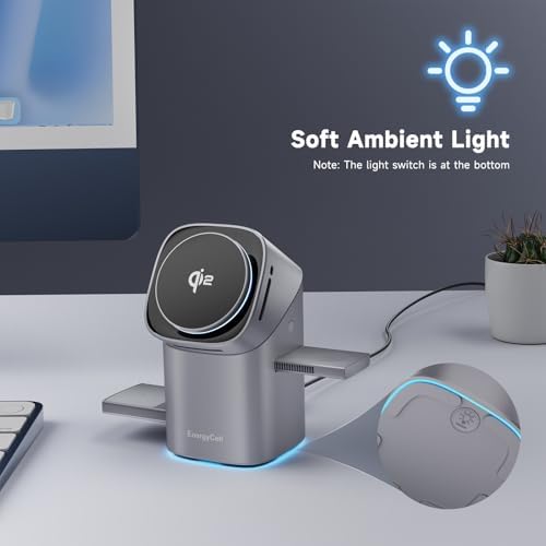 Revolutionary 3-in-1 Rotating Wireless Charger – Qi2 Certified 15 W Fast Charging Station for i Phone 16/15/14/13/12, Apple Watch & Air Pods – Enhanced Heat Management & Magnetic Alignment – Sleek Matte Design with Touch-Sensitive Stand and Ambient Night Light – Effortless Portrait/Landscape Mode for Seamless Use – Ultimate Charging Solution for All Your Apple Devices – Organized Desktop Power Hub with Smart IC Protection – Includes Power Adapter & USB-C Cable – Perfect for Home, Office, or Travel