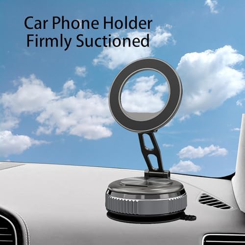Vacuum Suction Magnetic Phone Holder, 360° Suction Cup Retractable Car Phone Mount Foladable for iPhone 16/15/14/13/12 for Windshield/Mirror/Shower//Ktichen/Smooth Surface – Enhanced Compatibility and Speed