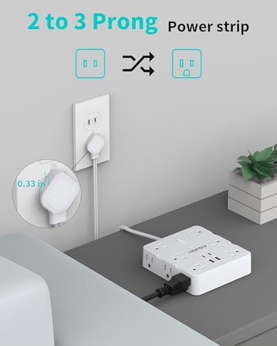 Upgrade Your Charging Experience with 2 Prong Power Strip: 12 AC Outlets & 4 USB Ports (2 USB-C), 1700 J Surge Protector, 5 FT Extension Cord – Wall Mountable for Enhanced Safety in Older Homes with Non-Grounded Outlets