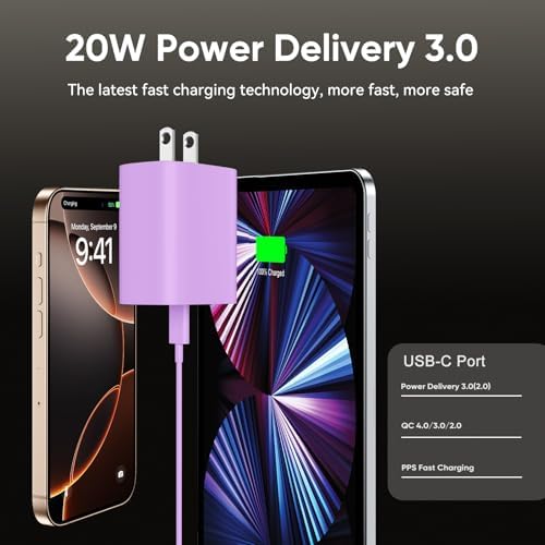 Ultimate 10 FT USB-C Fast Charging Kit for i Phone 16 and 15 – 20 W Power Adapter & Extra Long Cord for Rapid Charging of i Pads and Android Devices – Enhanced Compatibility and Durability for Everyday Use