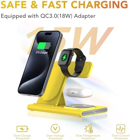Ultra-Convenient 3-in-1 Foldable Wireless Charging Dock for Apple Devices – Rapid Power-Up Station for i Phone 16/15/14/13/12/11/X/XS, Apple Watch Series 10/9/8/7/Ultra2/Ultra/SE, and Air Pods Pro/2/3/4 – Lightweight Travel Charger with Integrated LED Light for Enhanced Portability and Efficiency
